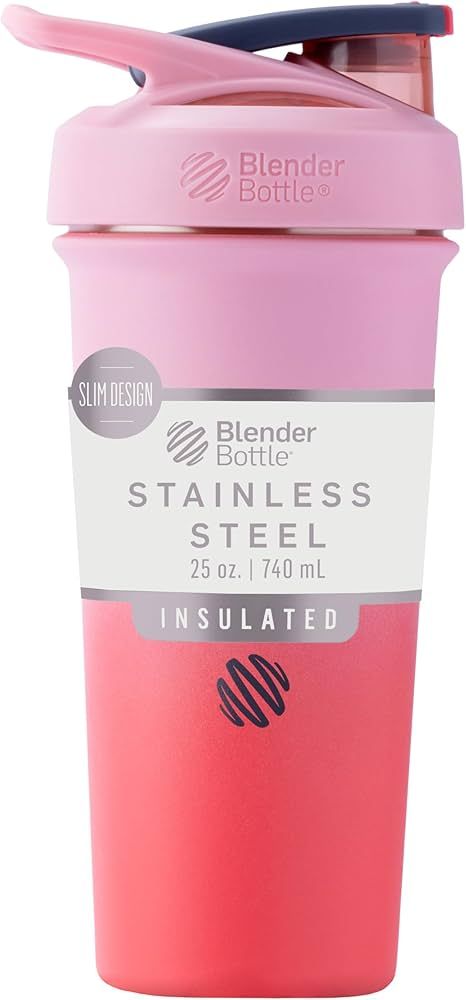 Rosa BlenderBottle i rostfritt stål för isolatprotein.